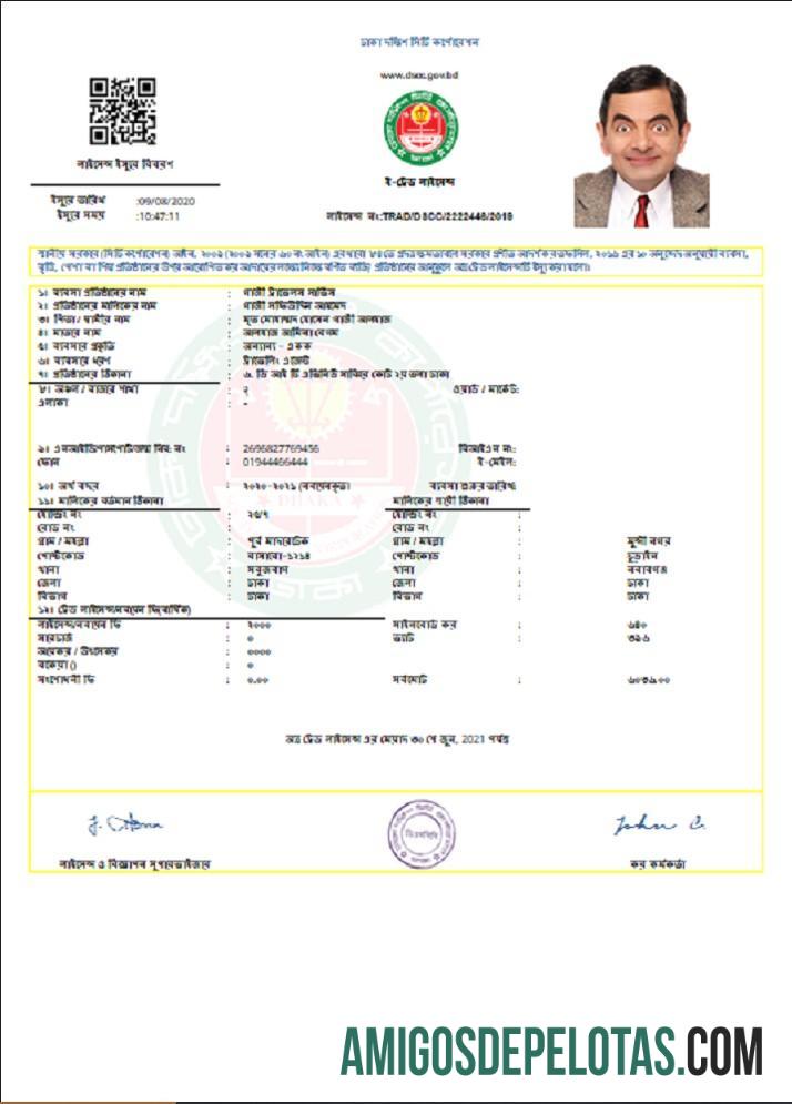 imprimível Bangladesh Dhaka South City Corporation Gazi Travel Service Modelo de licença comercial em formato Word e PDF, totalmente editável